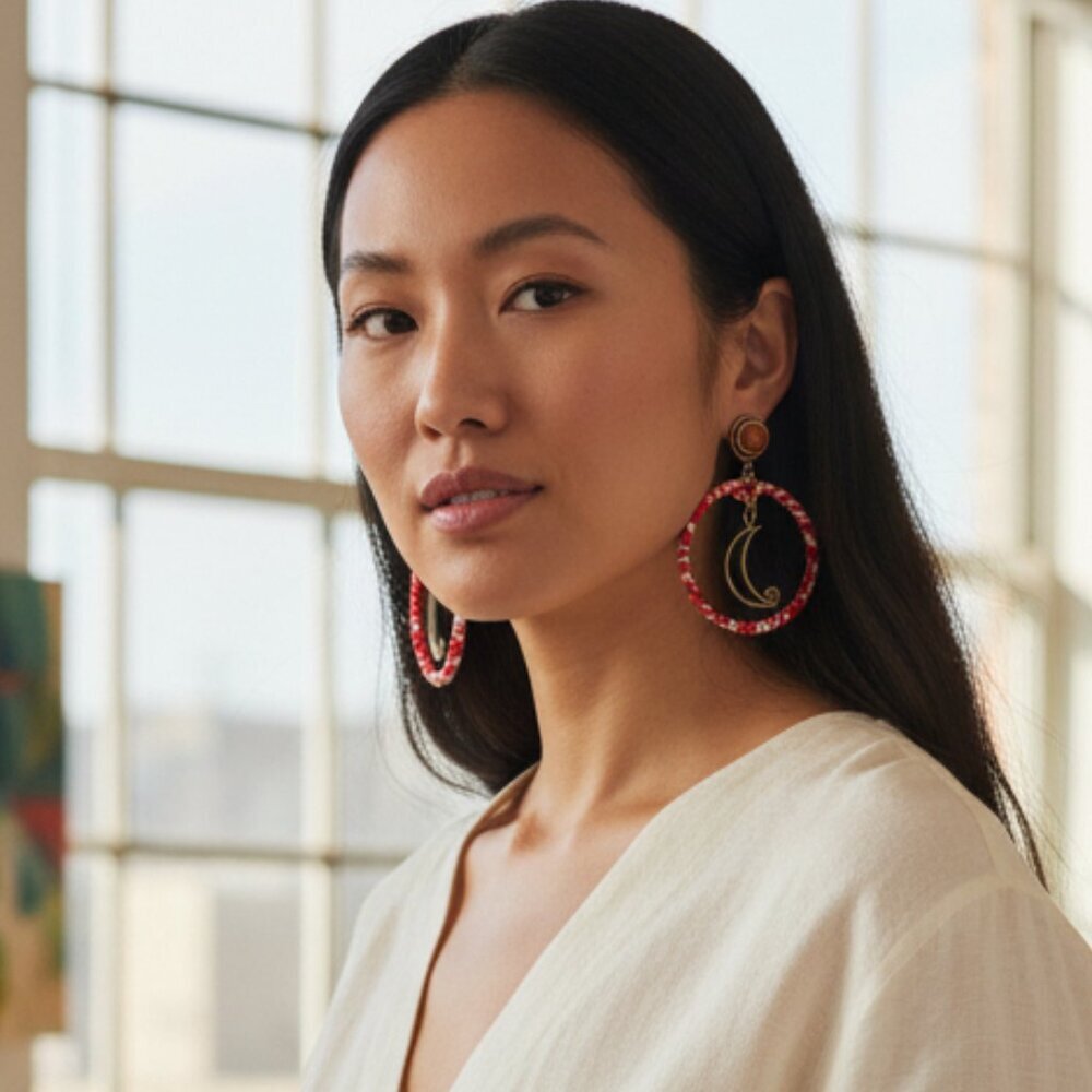 NWT Free People Time Will Tell Earrings in Red - Picture 2 of 2